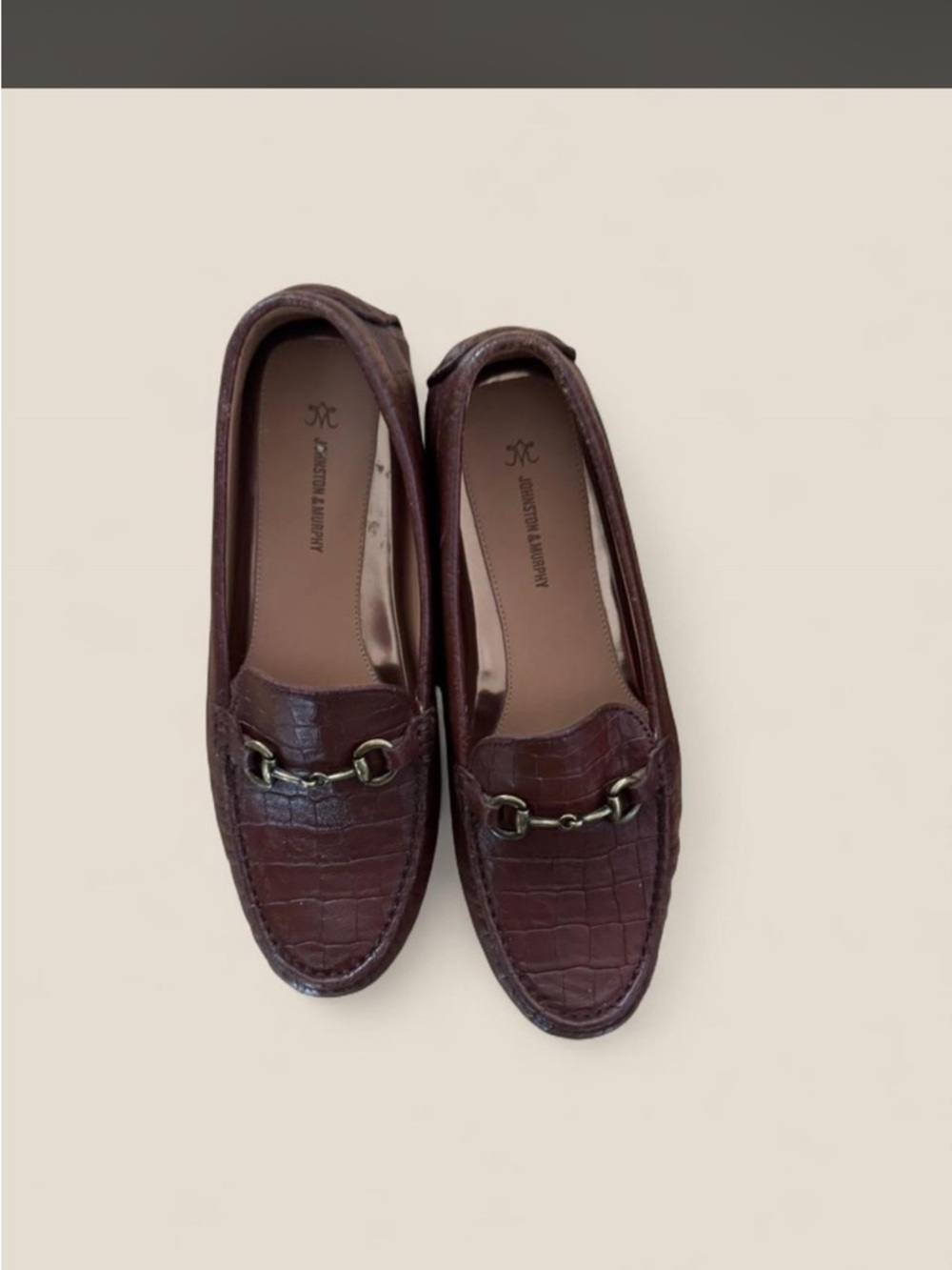 Johnston & Murphy Brown Croc-Embossed Sheep Leather Maggie Bit Loafers - Brown